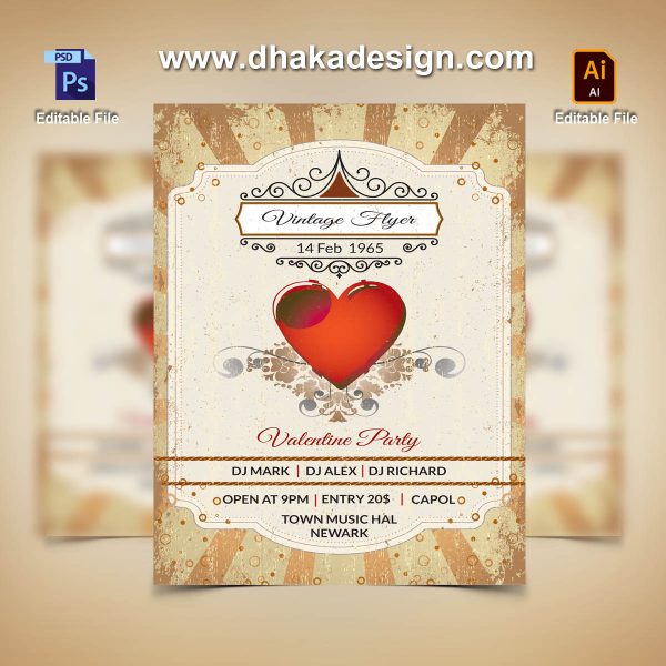 Vintege Flyer, Valentine Party Flyer